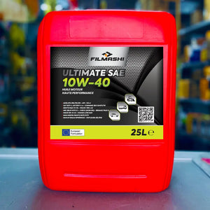 Bidon de 25 litres d'huile de synthèse Filmashi Ultimate 10W-40 pour moteurs poids lourds Euro VI.