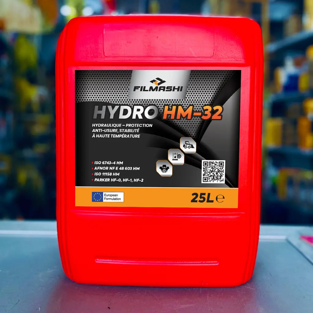 Fluide hydraulique ISO 32 Filmashi de 25L conforme aux normes Parker HF-0 et AFNOR HM.