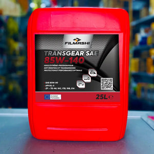 Bidon de 25 litres d'huile extrême-pression pour différentiels et transmissions Filmashi Transgear 85W-140.